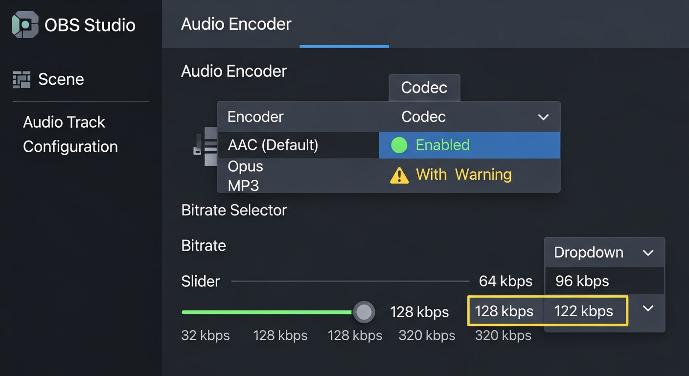 OBS Studio audio encoder configuration for Shoutcast streaming