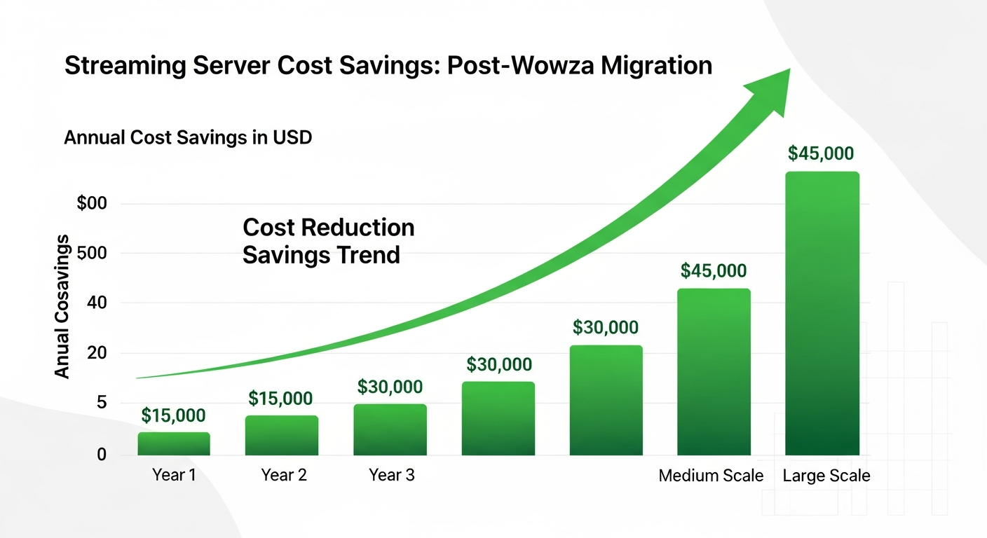 Wowza to Shoutcast Net migration cost comparison showing 92% savings